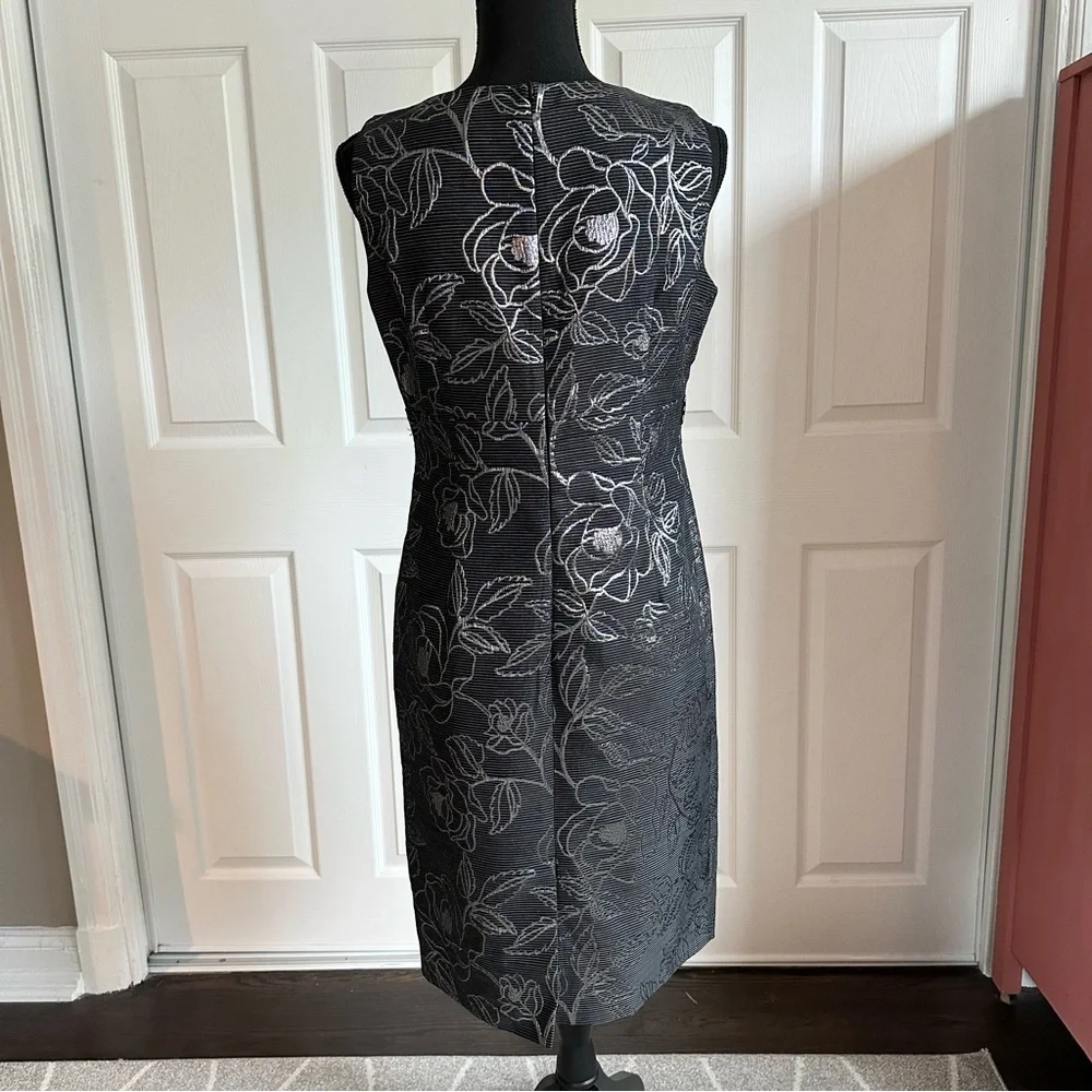 Nipon Boutique Black and Silver Floral Jacket and Cocktail Dress Set